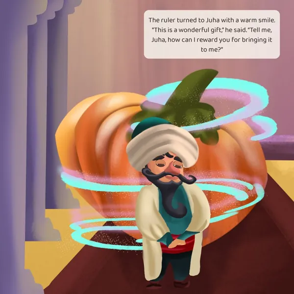 A page from Juha and the Enormous Pumpkin